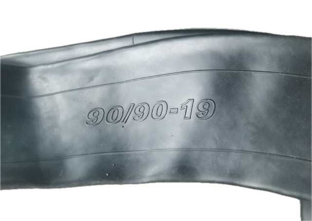 Inner Tube made of black rubber with size marking 90/90-19 embossed on the surface