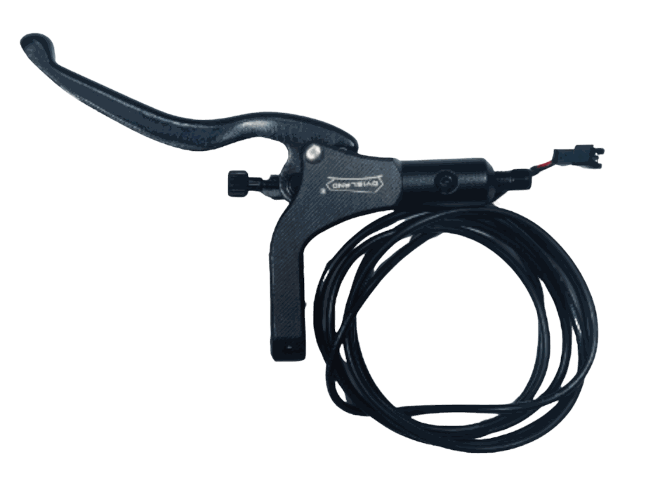 Right Brake Handle in black metal with a curved lever and an attached coiled cable for e-bike braking control