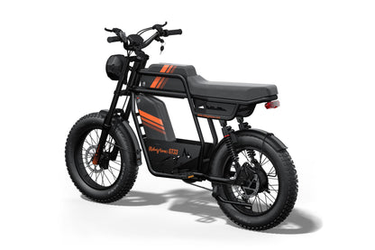 Black and orange electric bike on a white background