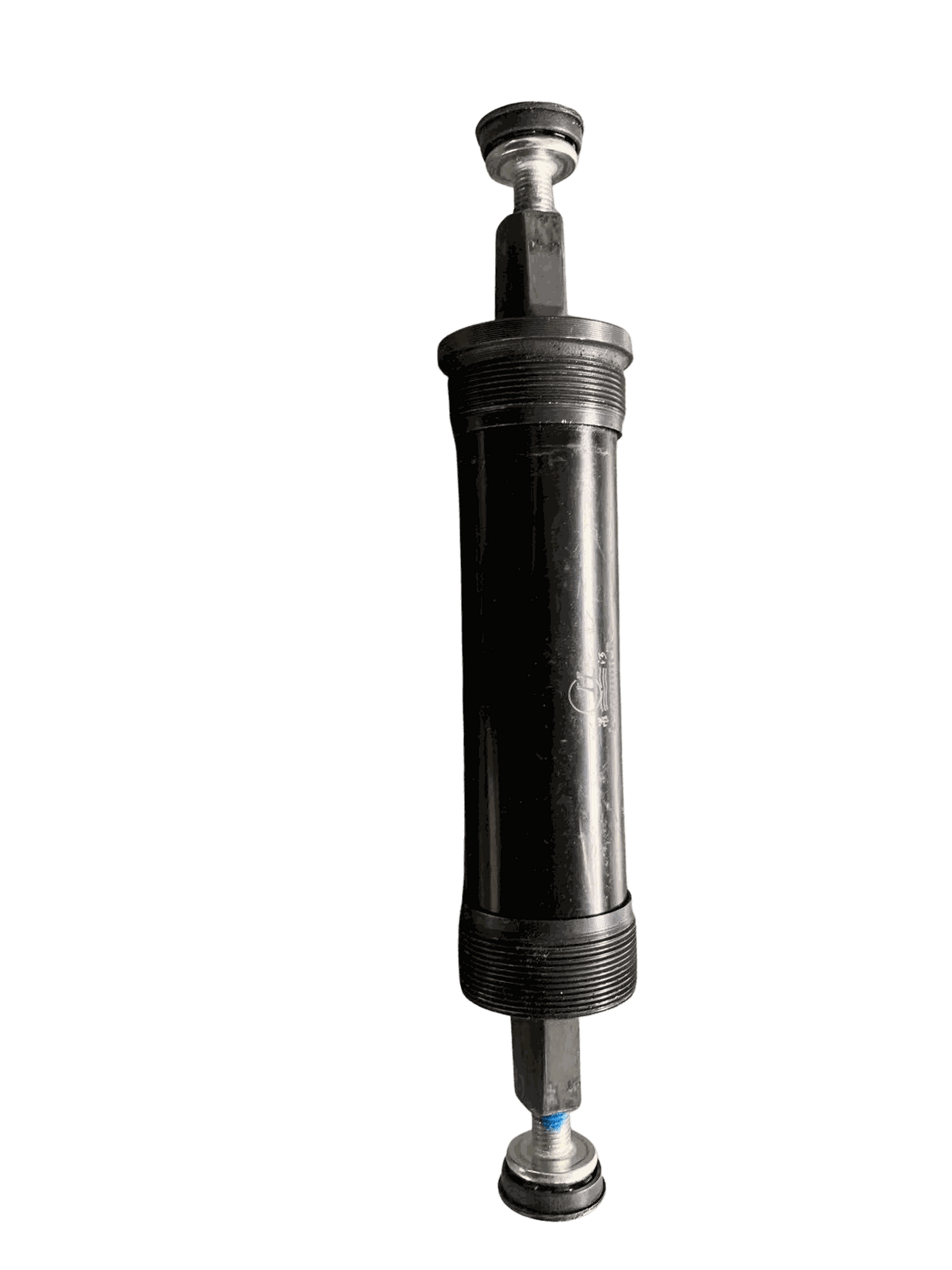 Bottom Bracket bicycle component in black metal with threaded ends and square tapered spindle