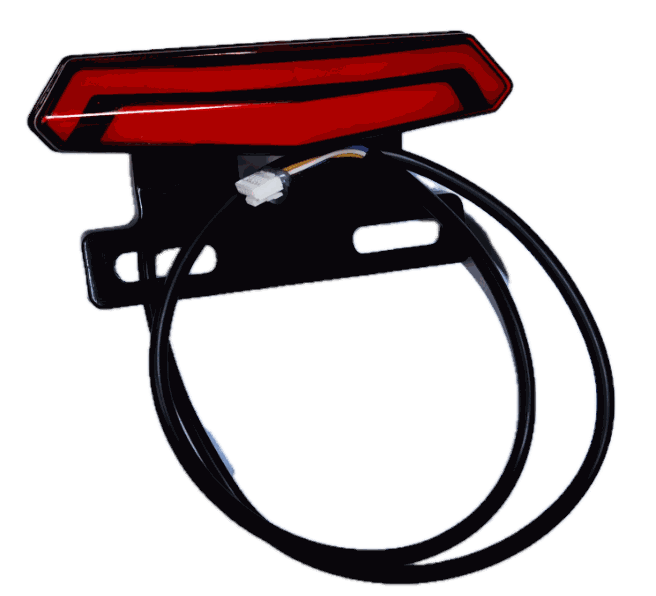 Brake Light with red and black angular design featuring a connected black wire and mounting bracket
