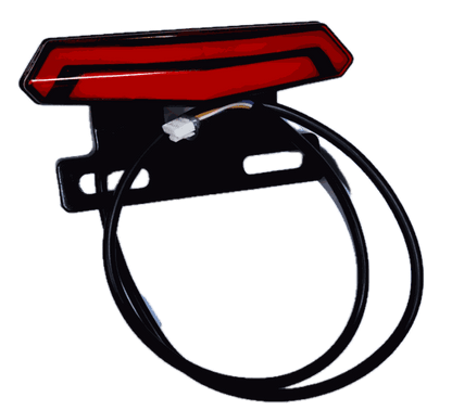 Brake Light with red and black angular design featuring a connected black wire and mounting bracket