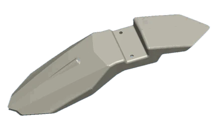 Fender in light gray plastic with angular design and multiple mounting holes for vehicle attachment