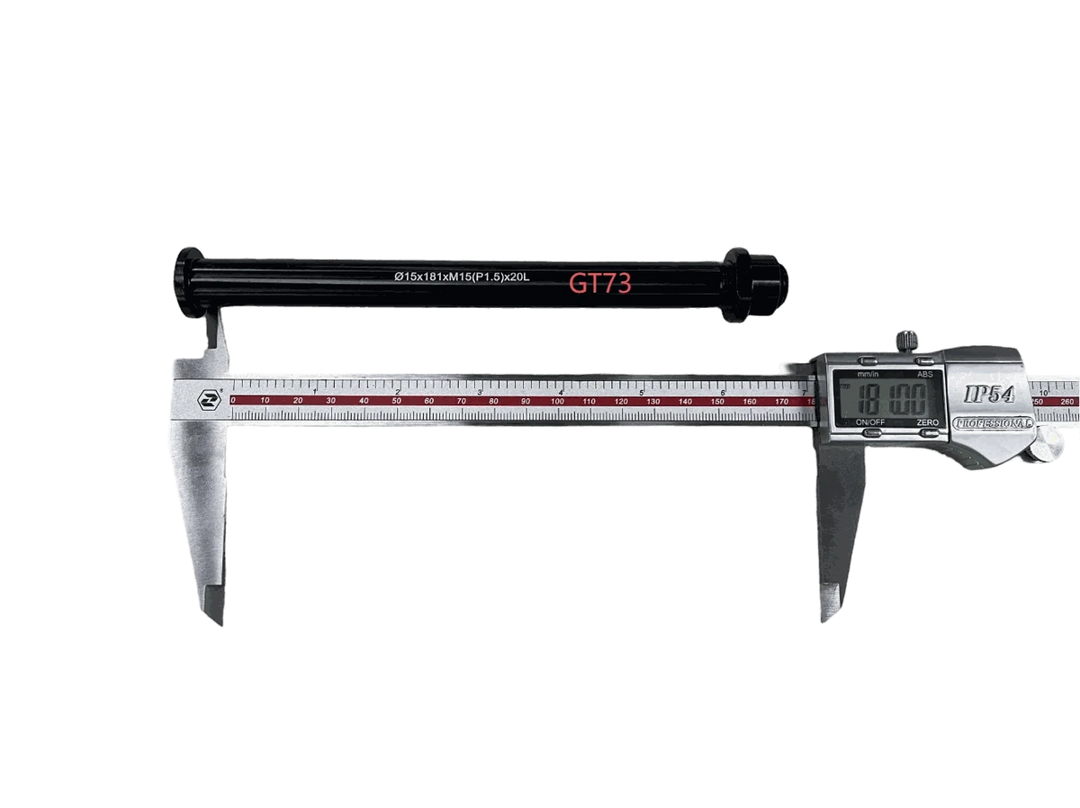 Front Axle Bolt and Nut black metal bolt with hexagonal nut on digital caliper showing measurement