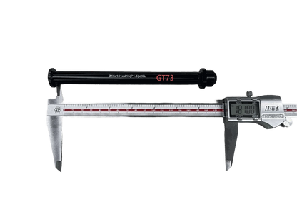 Front Axle Bolt and Nut black metal bolt with hexagonal nut on digital caliper showing measurement