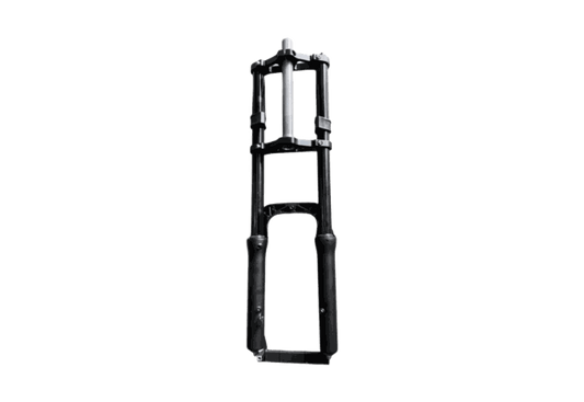 Front Fork black metal suspension fork for a bike with dual shock absorbers and mounting points
