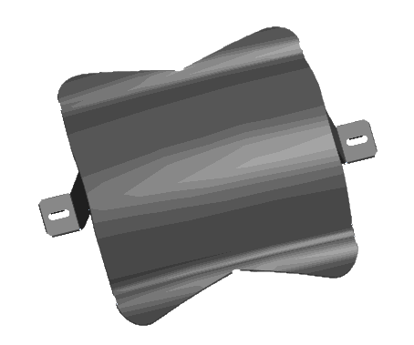 GT73 - Front Baffle in dark gray metal with a curved rectangular shape and mounting tabs on each side
