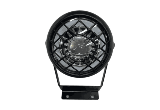 Headlight with black metal protective grille, clear lens, and circular frame, designed for Z8 Electric Bike
