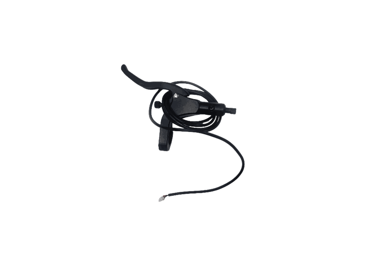 Left Brake Handle in black metal with attached cable and connector for electric bike braking system