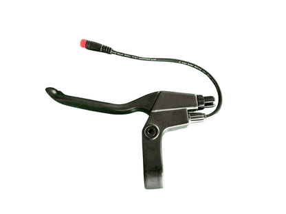 Left Brake Handle in black metal with cable and red connector tip, designed for e-bike handlebars