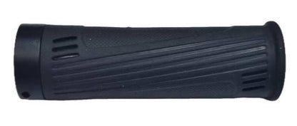 Left Grip black rubber bicycle handlebar grip with textured diagonal and vertical lines for secure hold