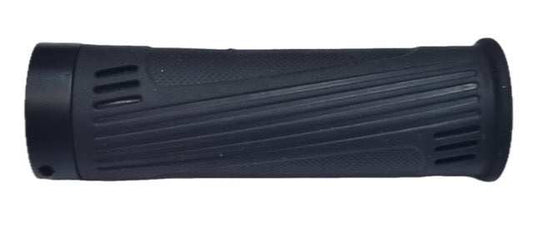Left Grip black rubber bicycle handlebar grip with textured diagonal and vertical lines for secure hold