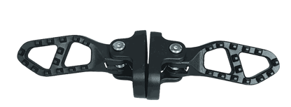 Pegs pair in black metal with textured footrests and mounting brackets designed for bike foot support