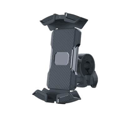 Phone Holder in black with a textured grip surface and adjustable clamps for securing a phone