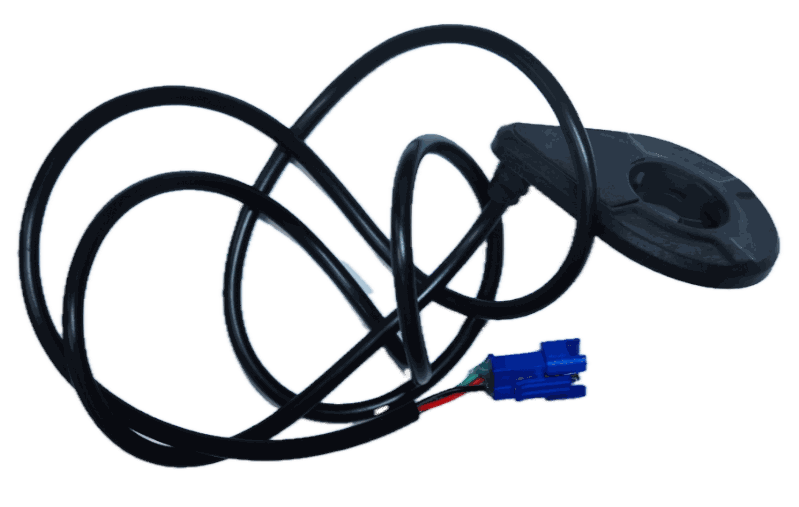 Power Assist Sensor with black circular plastic housing and attached long black cable with blue connector end