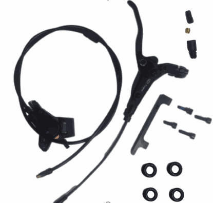 Rear Brake Set including black brake lever, rear brake caliper, cable, and mounting hardware components for e-bike