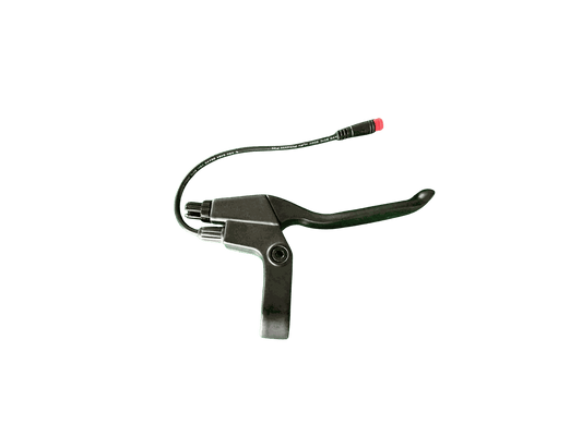 Right Brake Handle in black metal with attached cable, compact design, lever and mounting clamp