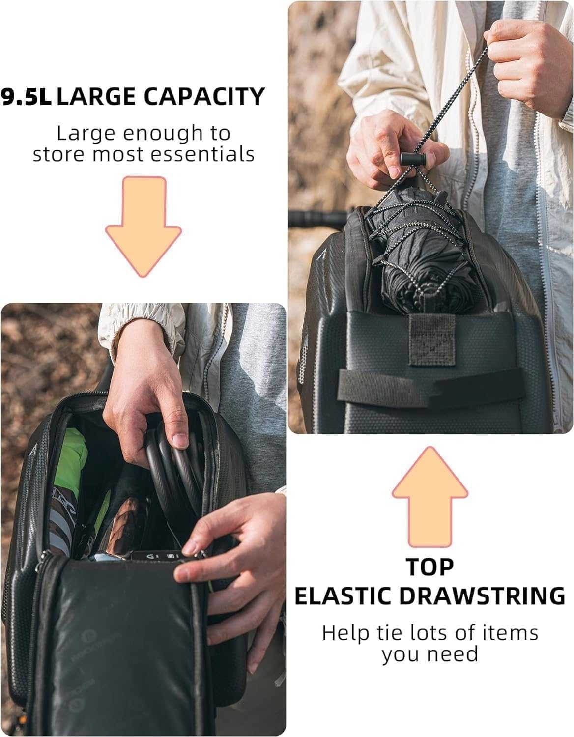 Z8 - Rack Bag black polyurethane hard shell bicycle rear rack bag with geometric pattern and top elastic drawstring